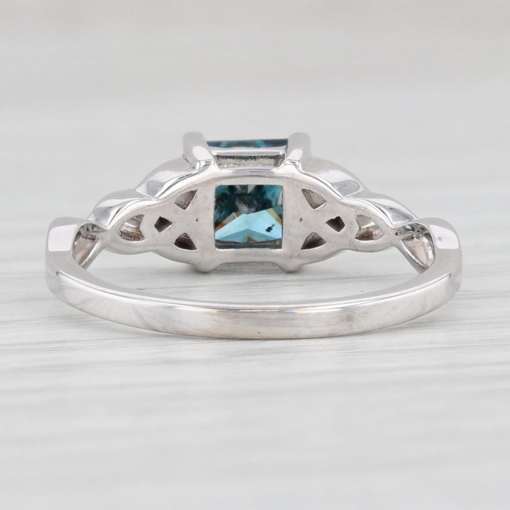 1ct Blue Princesse Diamond Solitaire Engagement Ring 18k Gold Sz 6.5 Celtic Knots Pour femmes en vente