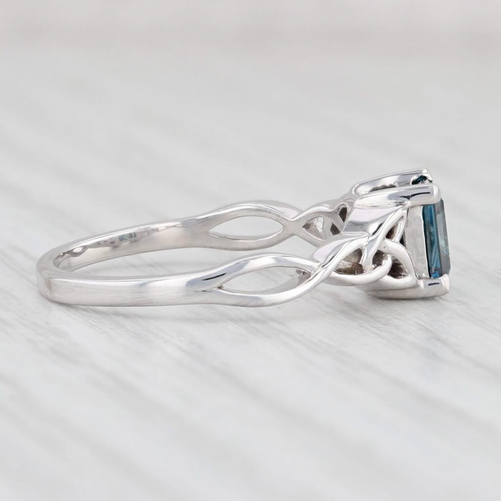 1ct Blue Princess Diamond Solitaire Engagement Ring 18k Gold Sz 6.5 Celtic Knots For Sale 1