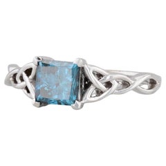 1ct Blue Princess Diamond Solitaire Engagement Ring 18k Gold Sz 6.5 Celtic Knots