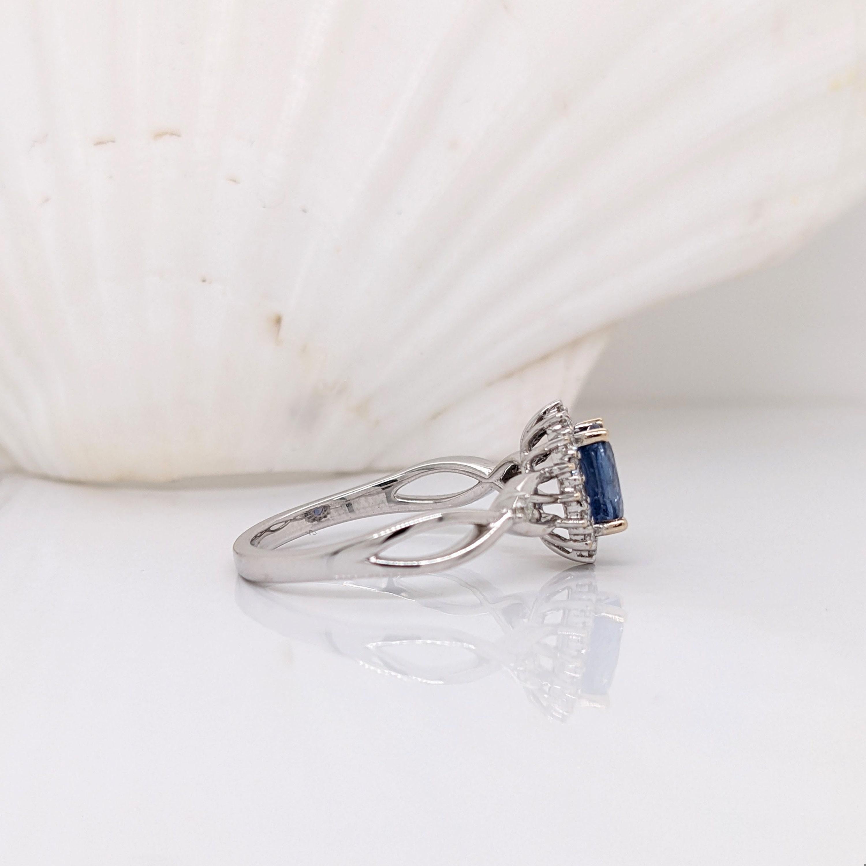 1ct Blue Sapphire Ring w Earth Mined Diamonds in Solid 14K White Gold Oval 7x6mm In New Condition For Sale In Columbus, OH