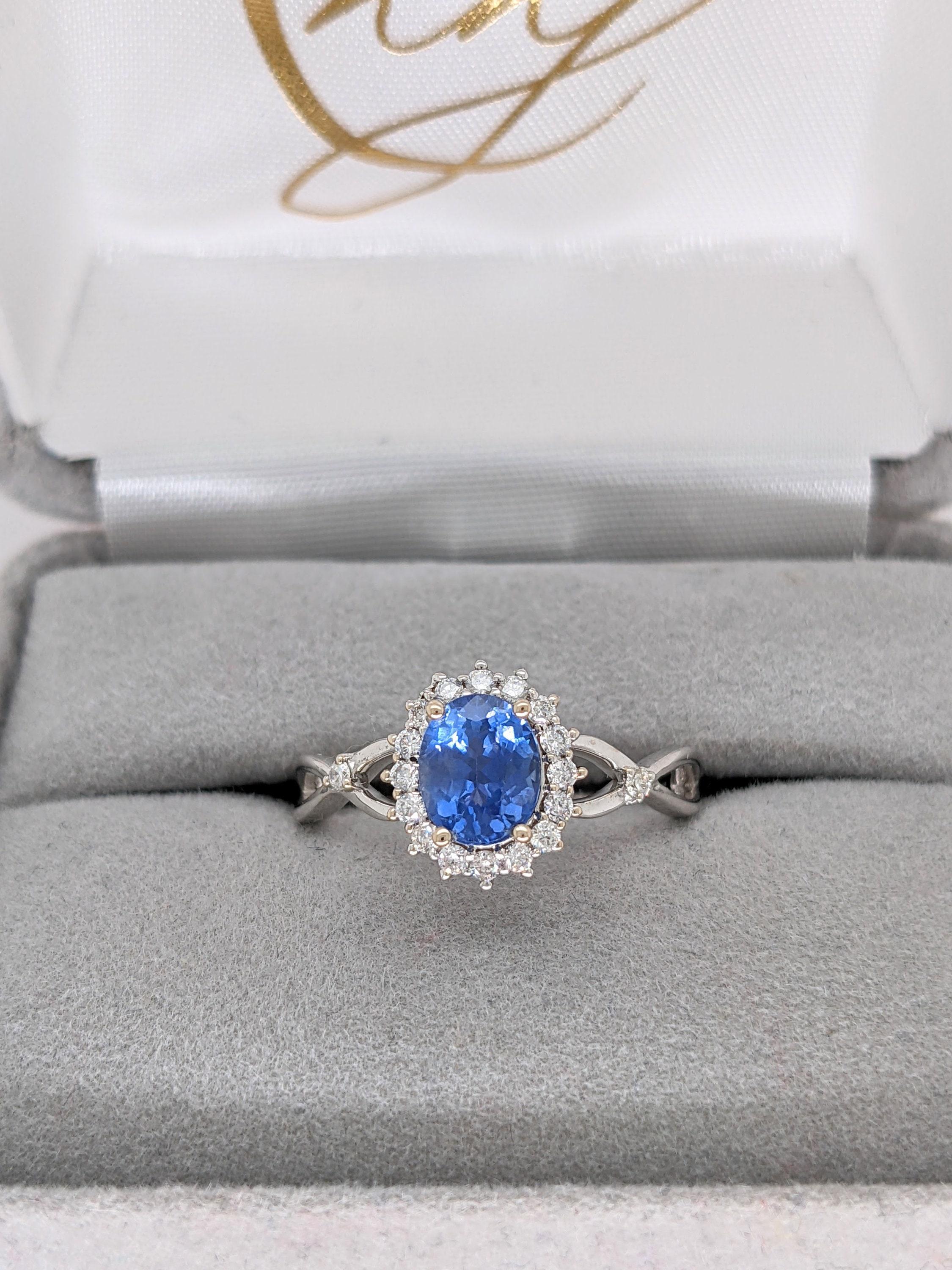 1ct Blue Sapphire Ring w Earth Mined Diamonds in Solid 14K White Gold Oval 7x6mm For Sale 1