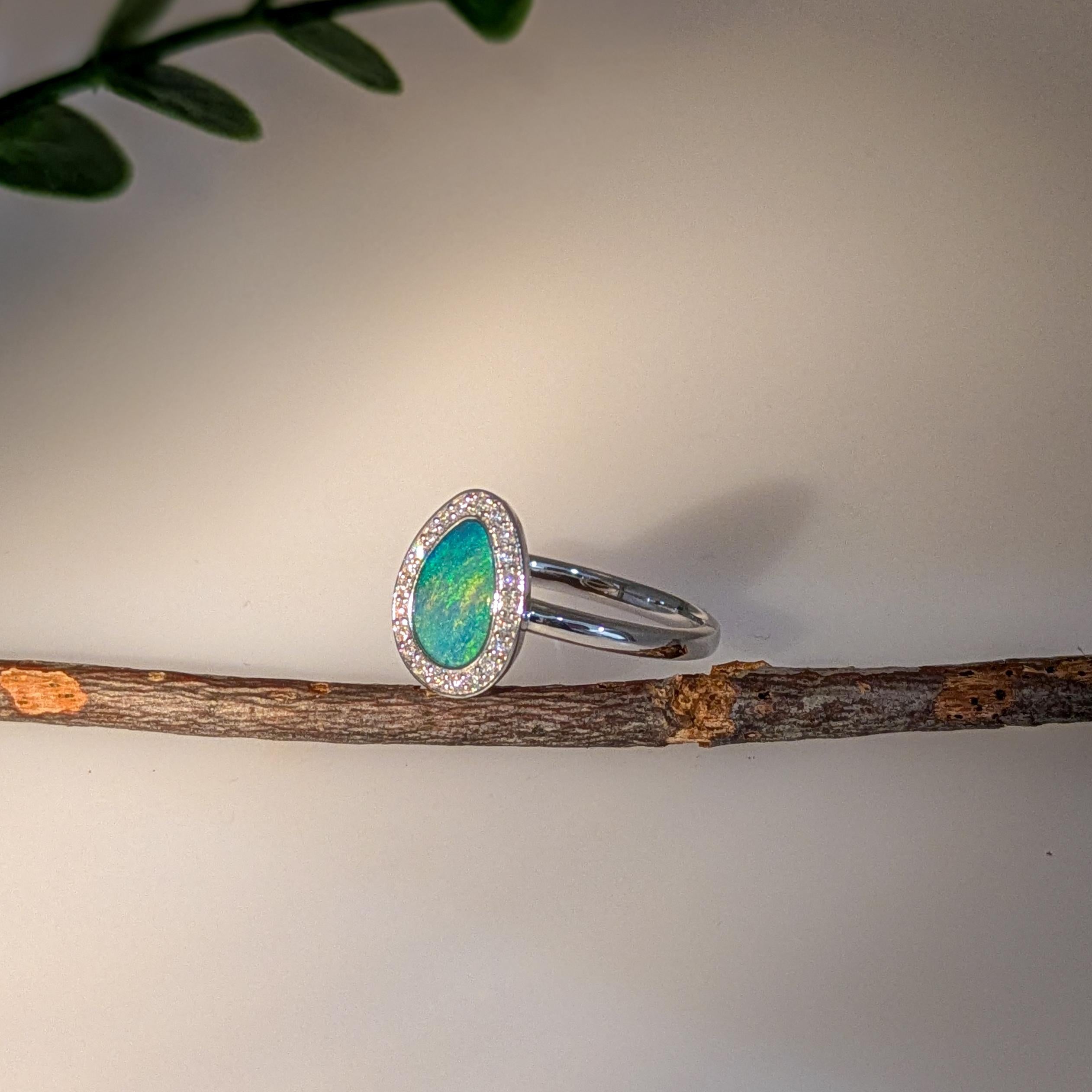 1ct Boulder Opal Ring w Diamond Accents in 14K Gold  Fancy Shape 9x7mm In New Condition For Sale In Columbus, OH
