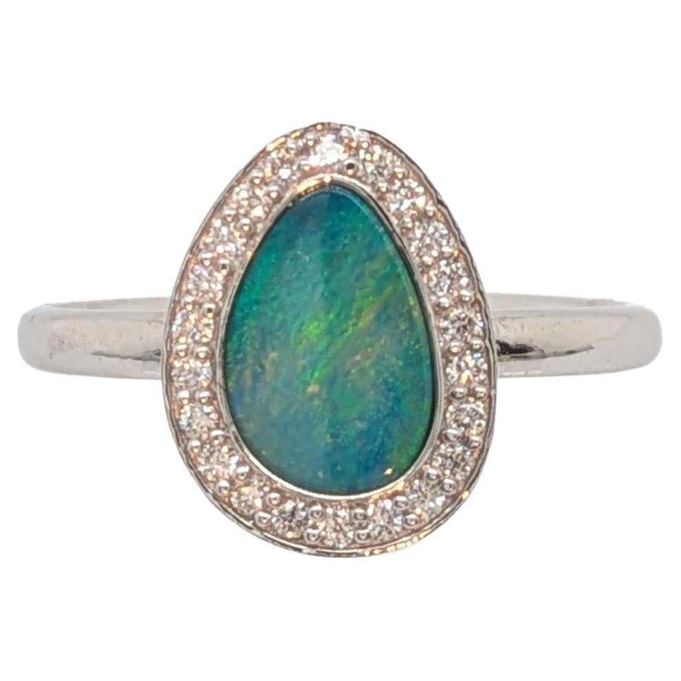 1ct Boulder Opal Ring w Diamond Accents in 14K Gold  Fancy Shape 9x7mm For Sale