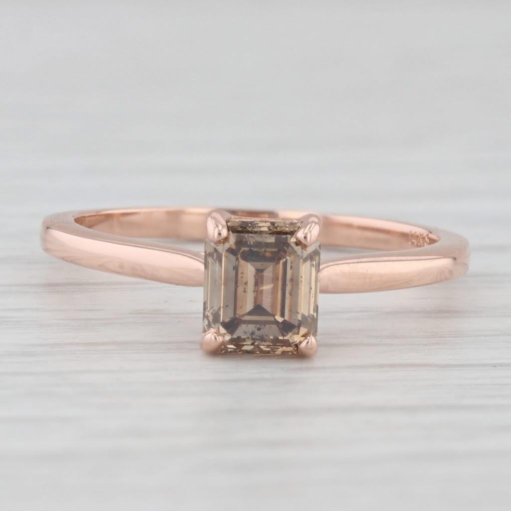 1ct Brown Diamond Emerald Cut Solitaire Ring 14k Rose Gold Size 7.25 Engagement In Good Condition In McLeansville, NC