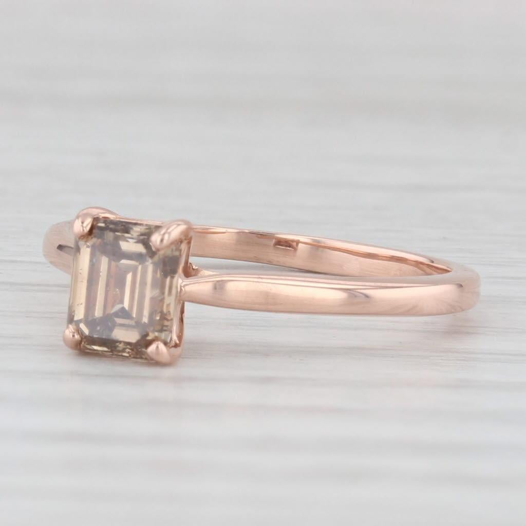 1ct Brown Diamond Emerald Cut Solitaire Ring 14k Rose Gold Size 7.25 Engagement 3