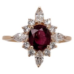 Rubino birmano da 1 carato, rosso sangue di piccione, anello su misura con incastonatura in oro 14K e diamanti