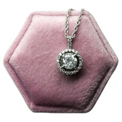 1ct Center Diamond pendant necklace 14KT gold halo diamond necklace