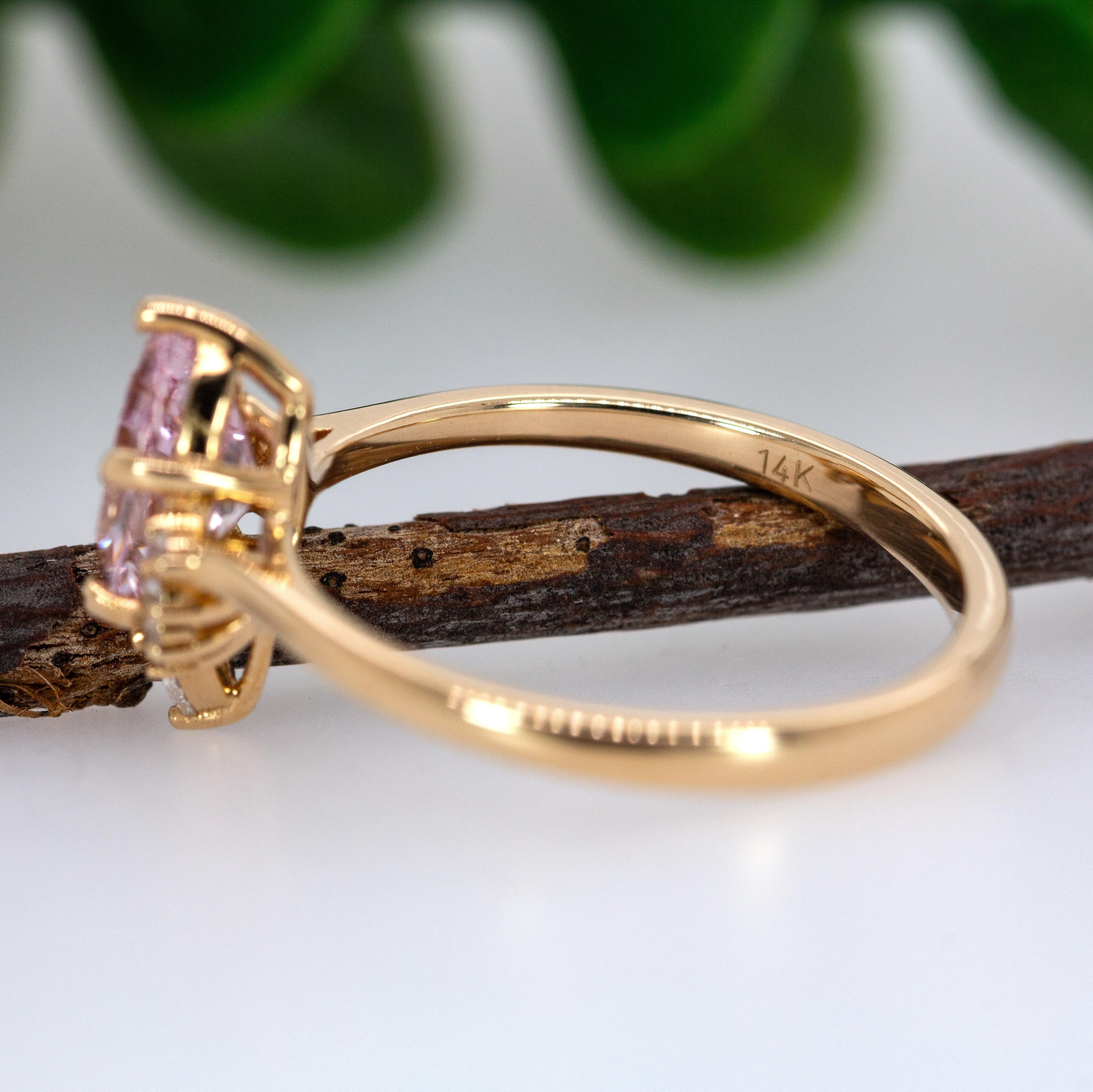 1ct Ceylon Pink Sapphire Ring w Diamond Accents in Solid 14K Gold  PE 8x5.4mm In New Condition For Sale In Columbus, OH