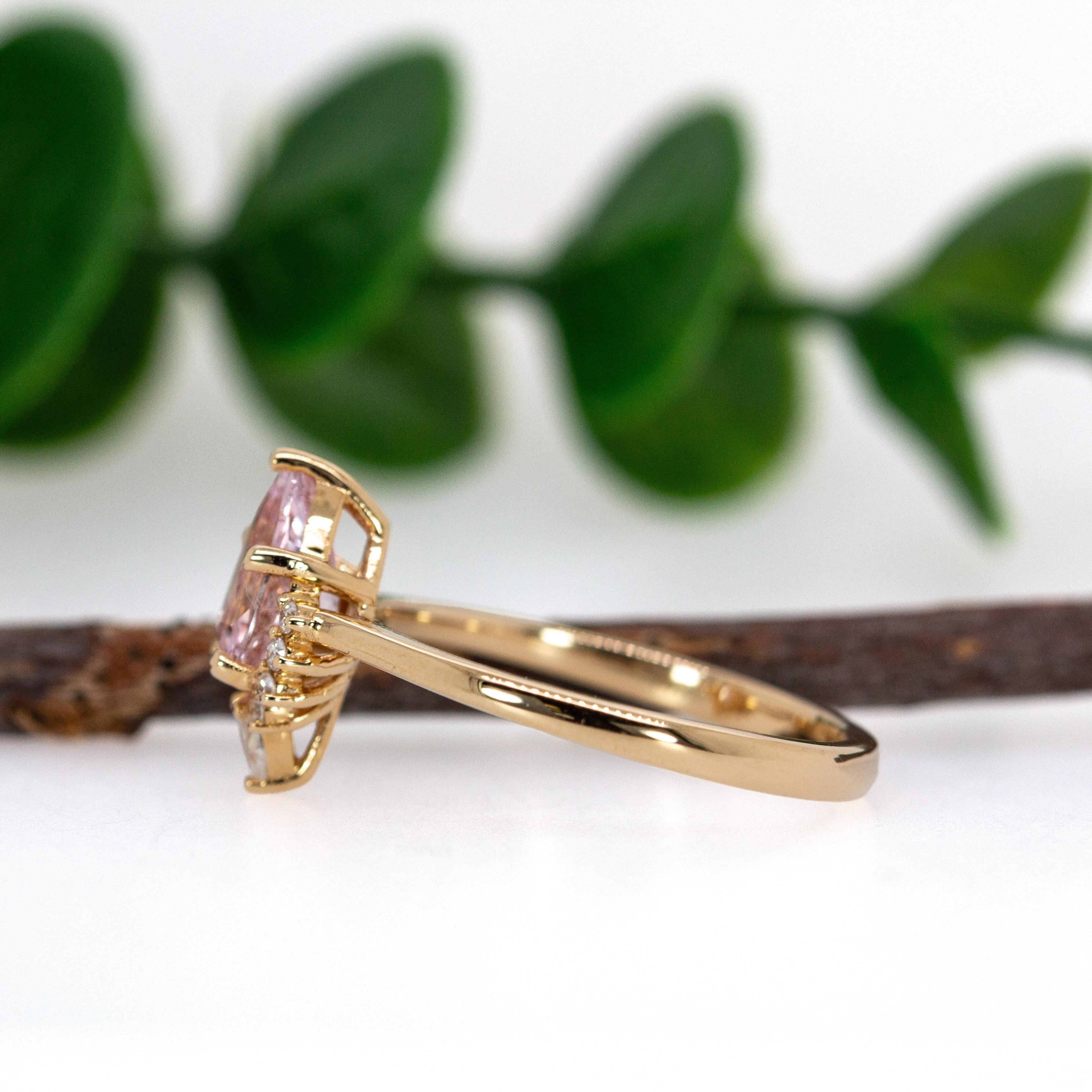 Women's 1ct Ceylon Pink Sapphire Ring w Diamond Accents in Solid 14K Gold  PE 8x5.4mm For Sale