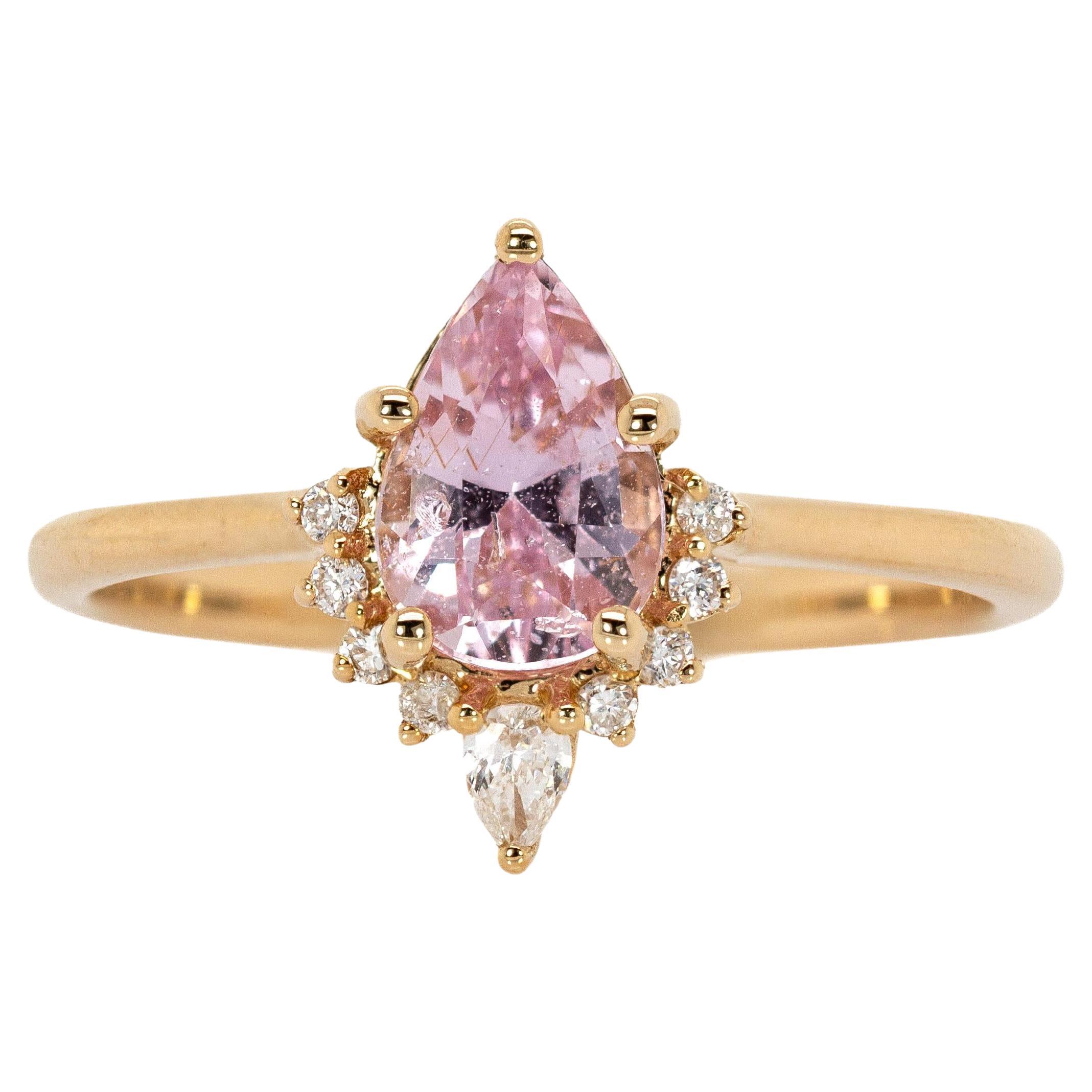 1ct Ceylon Pink Sapphire Ring w Diamond Accents in Solid 14K Gold  PE 8x5.4mm