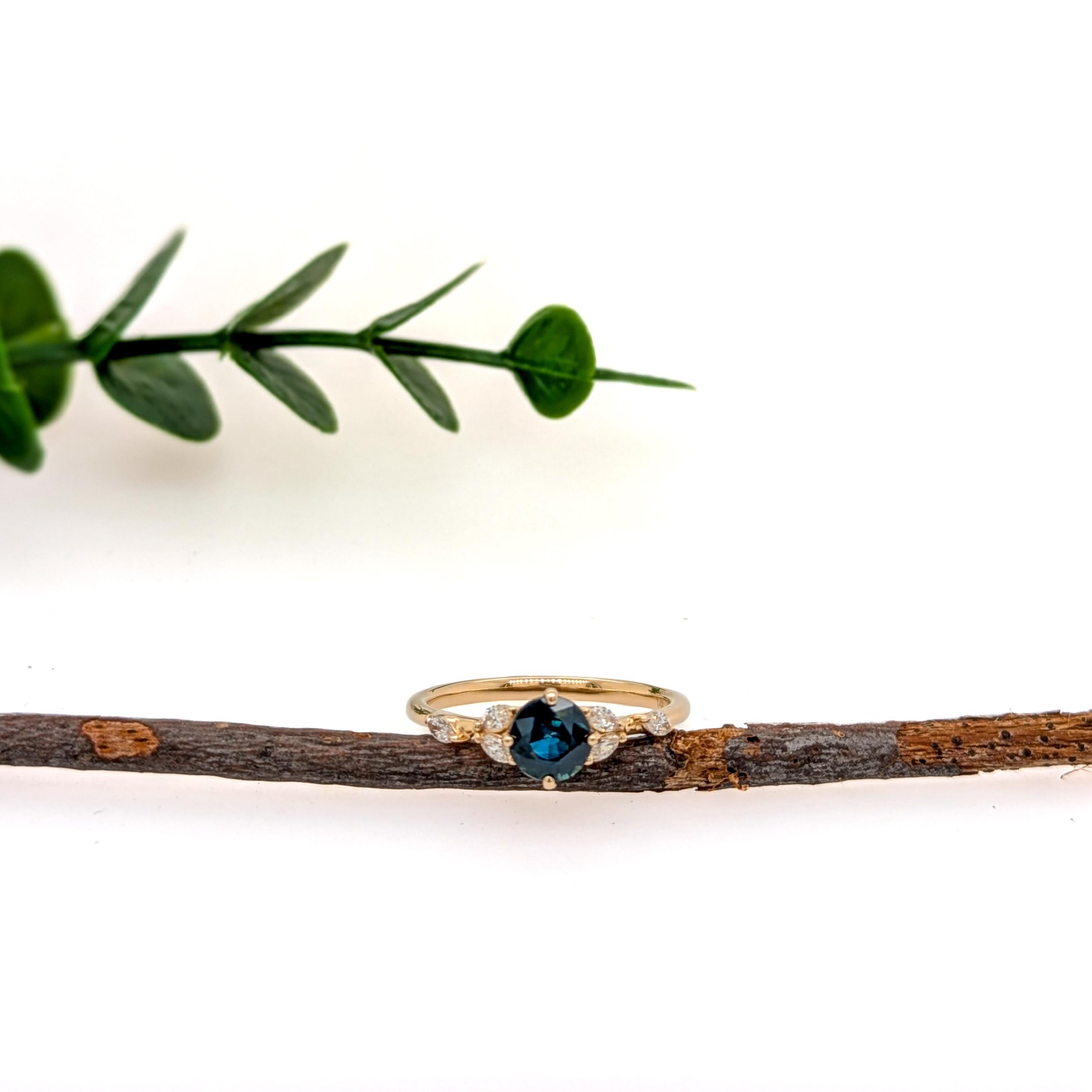 Art Deco 1ct Ceylon Sapphire Ring with Natural Diamond Accents in Solid 14K Gold  RD 5mm For Sale