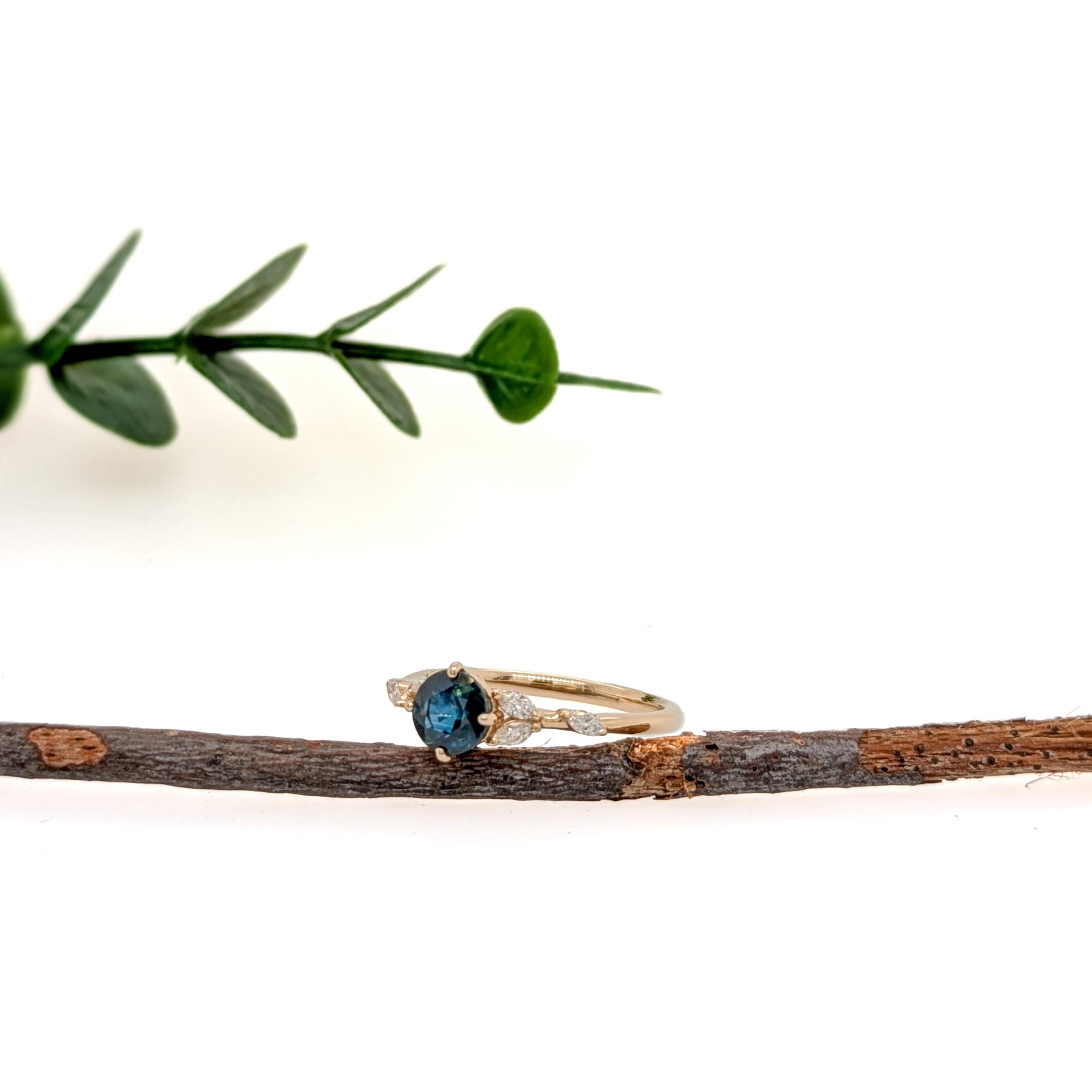 Round Cut 1ct Ceylon Sapphire Ring with Natural Diamond Accents in Solid 14K Gold  RD 5mm For Sale
