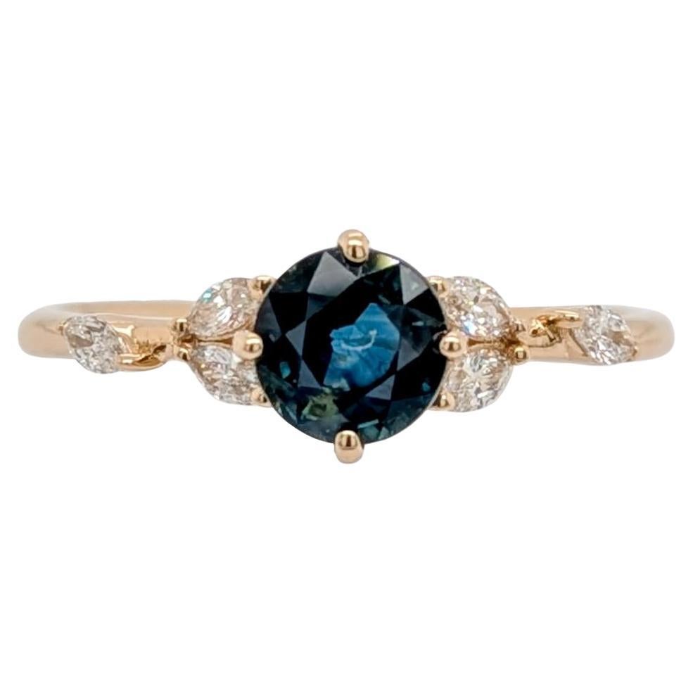 1ct Ceylon Sapphire Ring with Natural Diamond Accents in Solid 14K Gold  RD 5mm