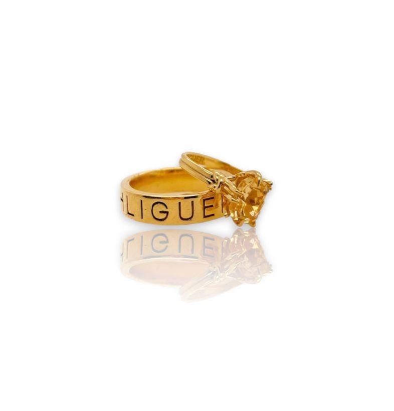Artisan Solitaire en or jaune 18k avec diamants, 1ct Citrine et diamant Reef Knot en vente