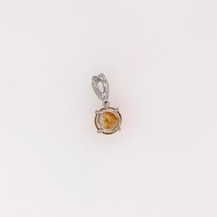 1ct Citrine Pendant w Earth Mined Diamonds in Solid 14K Gold Round 6mm