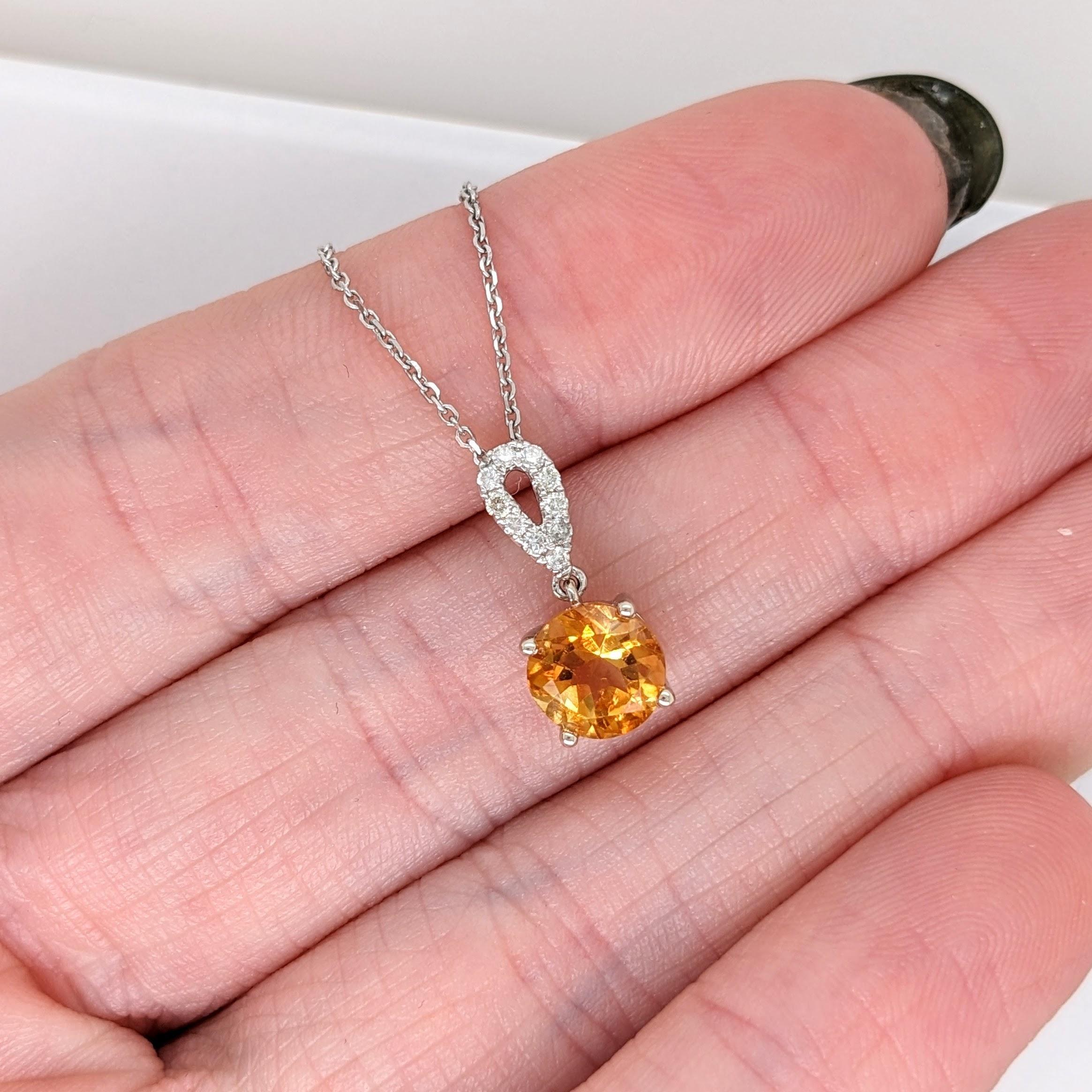 Moderne Pendentif Citrine 1ct avec diamants en or massif 14K ronds 6mm en vente