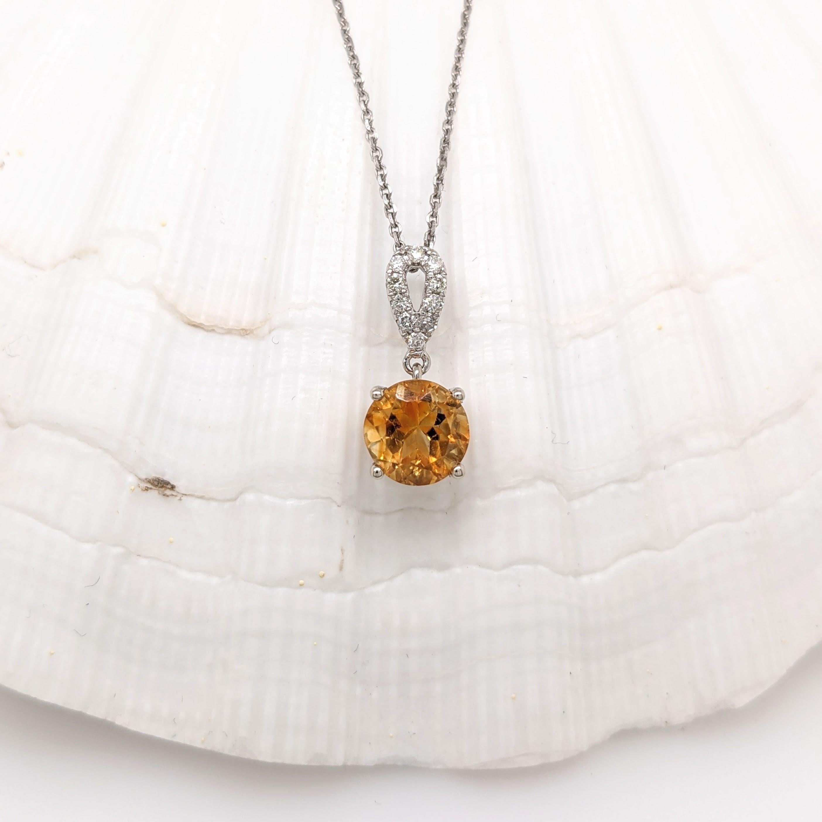 Taille ronde Pendentif Citrine 1ct avec diamants en or massif 14K ronds 6mm en vente