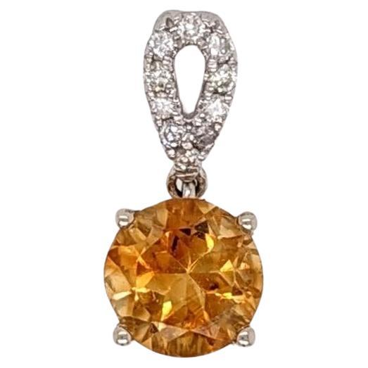 1ct Citrine Pendant w Earth Mined Diamonds in Solid 14K Gold Round 6mm