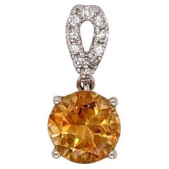 1ct Citrine Pendant w Earth Mined Diamonds in Solid 14K Gold Round 6mm