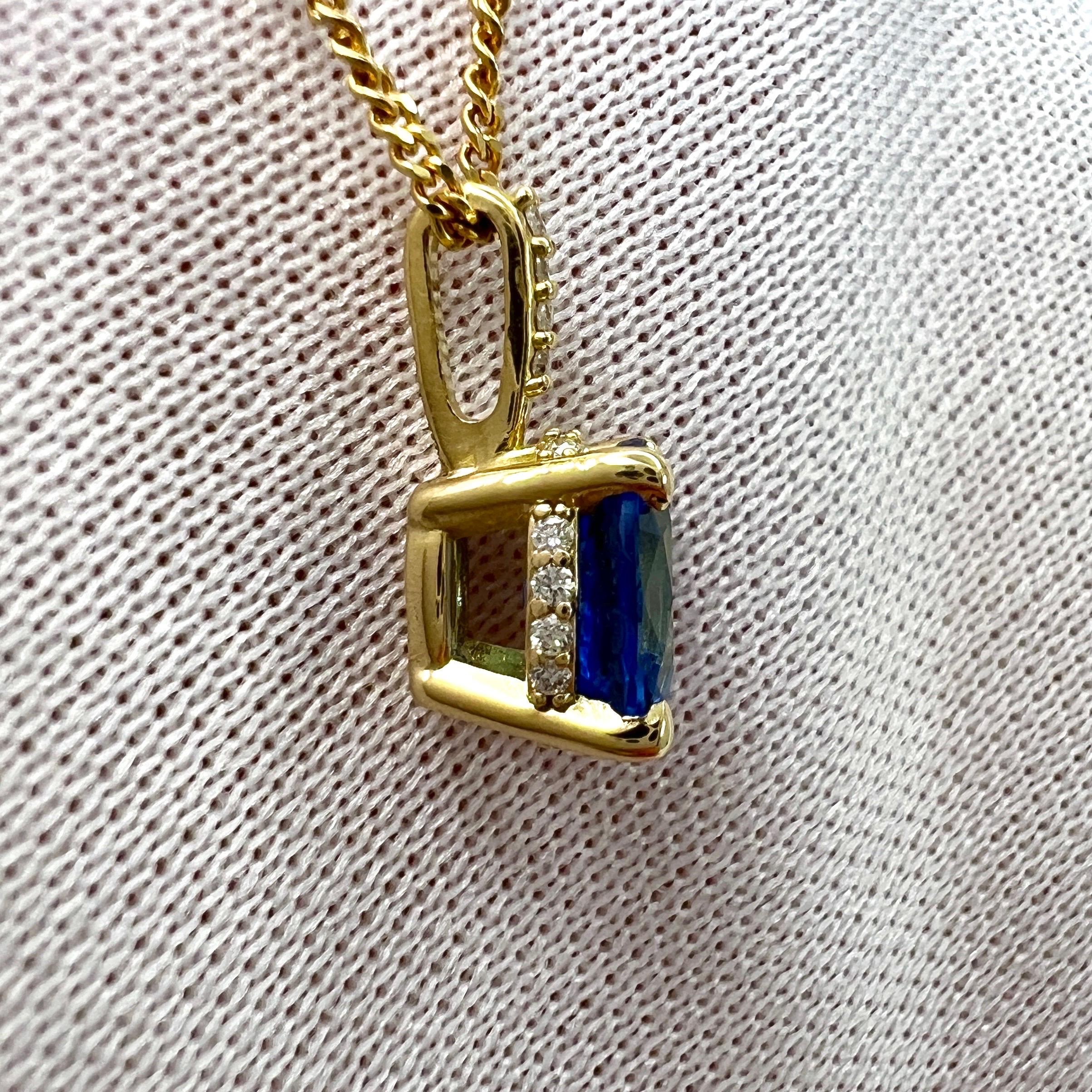 1ct Cornflower Blue Ceylon Sapphire 18k Yellow Gold Diamond Hidden Halo Pendant For Sale 5