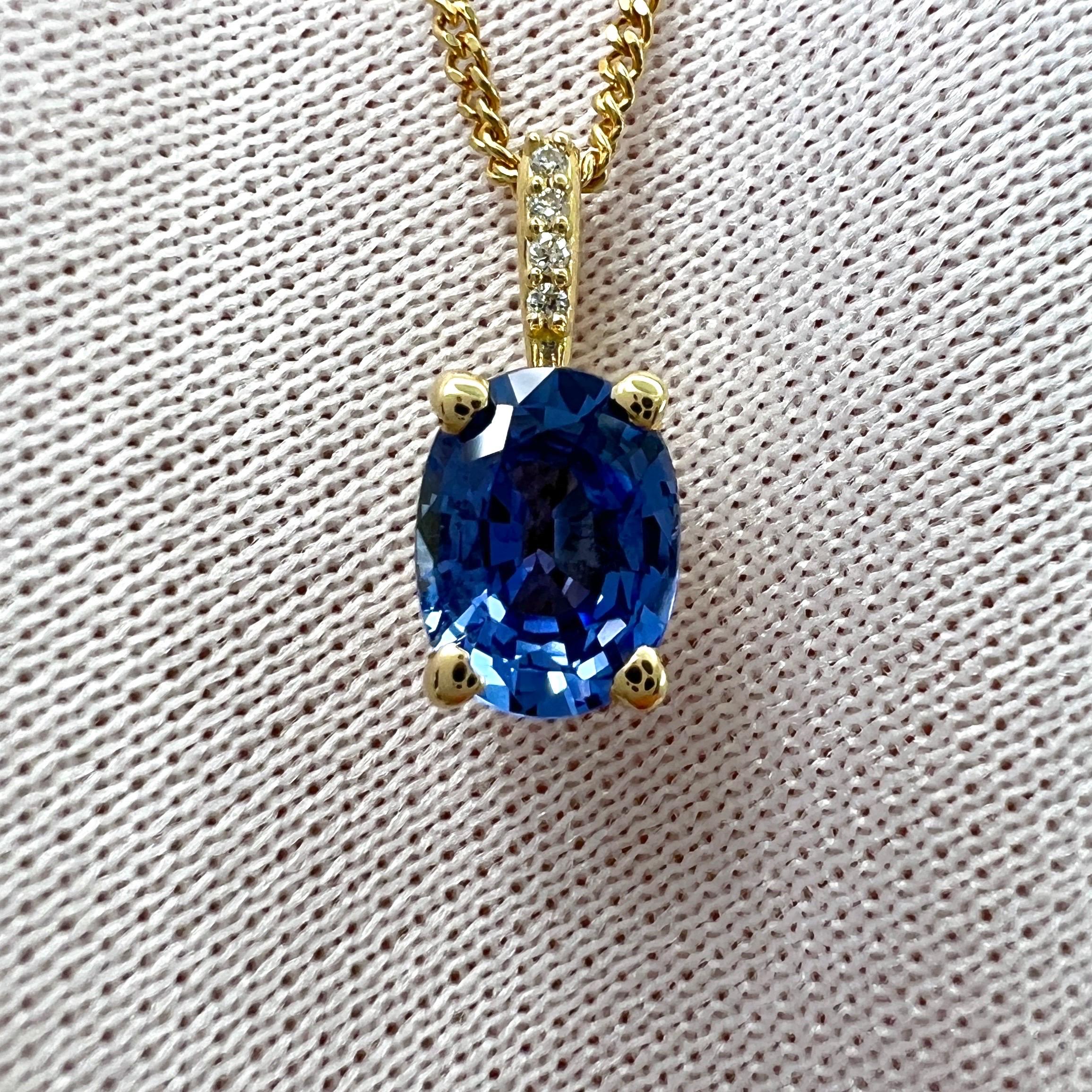 Women's or Men's 1ct Cornflower Blue Ceylon Sapphire 18k Yellow Gold Diamond Hidden Halo Pendant For Sale
