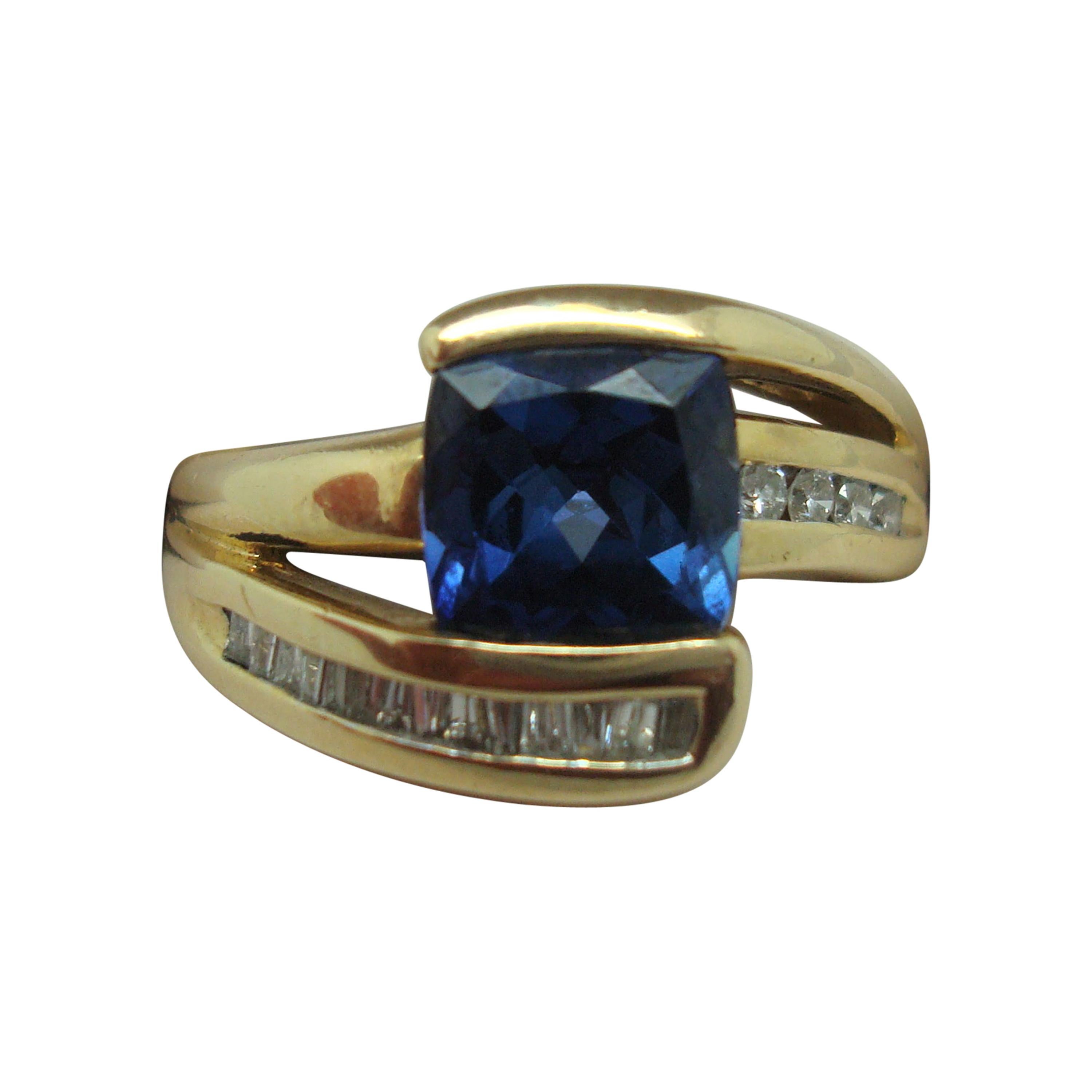 1ct Cushion Cut Genuine Natural Tanzanite Ring with Diamonds '#J830' For Sale