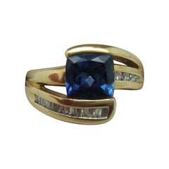 Bague en tanzanite naturelle véritable de 1 carat taillée en coussin avec diamants '#J830'