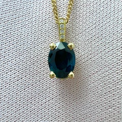 Collar Colgante Halo Oculto 1 ct Zafiro Azul Profundo Y Diamante Oro Amarillo 18k