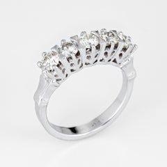 1ct Diamond Anniversary Band 5-Stone Vintage 14k White Gold Ring Hearts 6 Estate