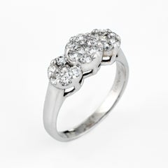 1 Carat Diamond Cluster Ring Estate 14 Karat White Gold 3 Flower Mount Jewelry