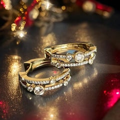1ct Diamond Earrings 18ct Yellow Gold Bubble Hoops Hoop Cervin Blanc