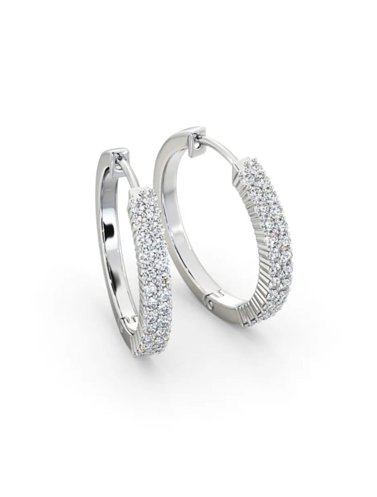 1ct Diamond Earrings Hoops 18ct White Gold In New Condition For Sale In Ilford, GB