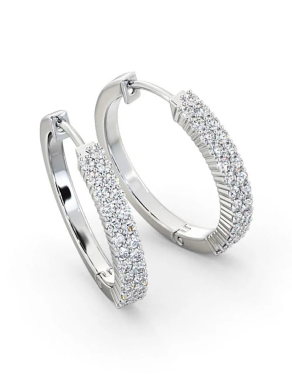 Women's 1ct Diamond Earrings Hoops 18ct White Gold For Sale