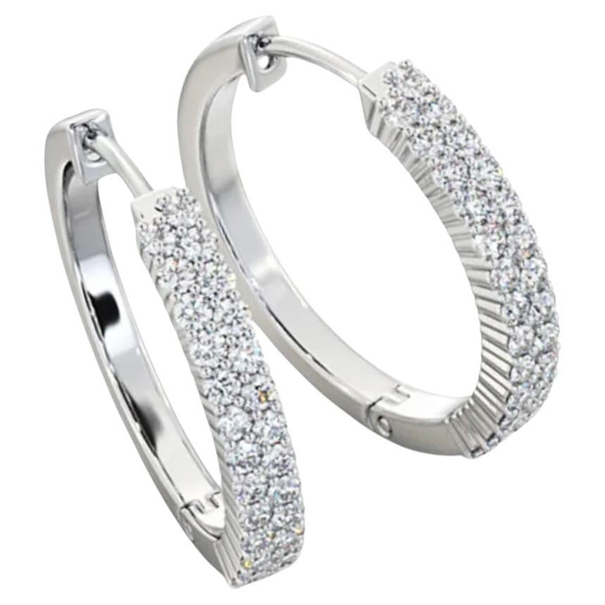 1ct Diamond Earrings Hoops 18ct White Gold For Sale
