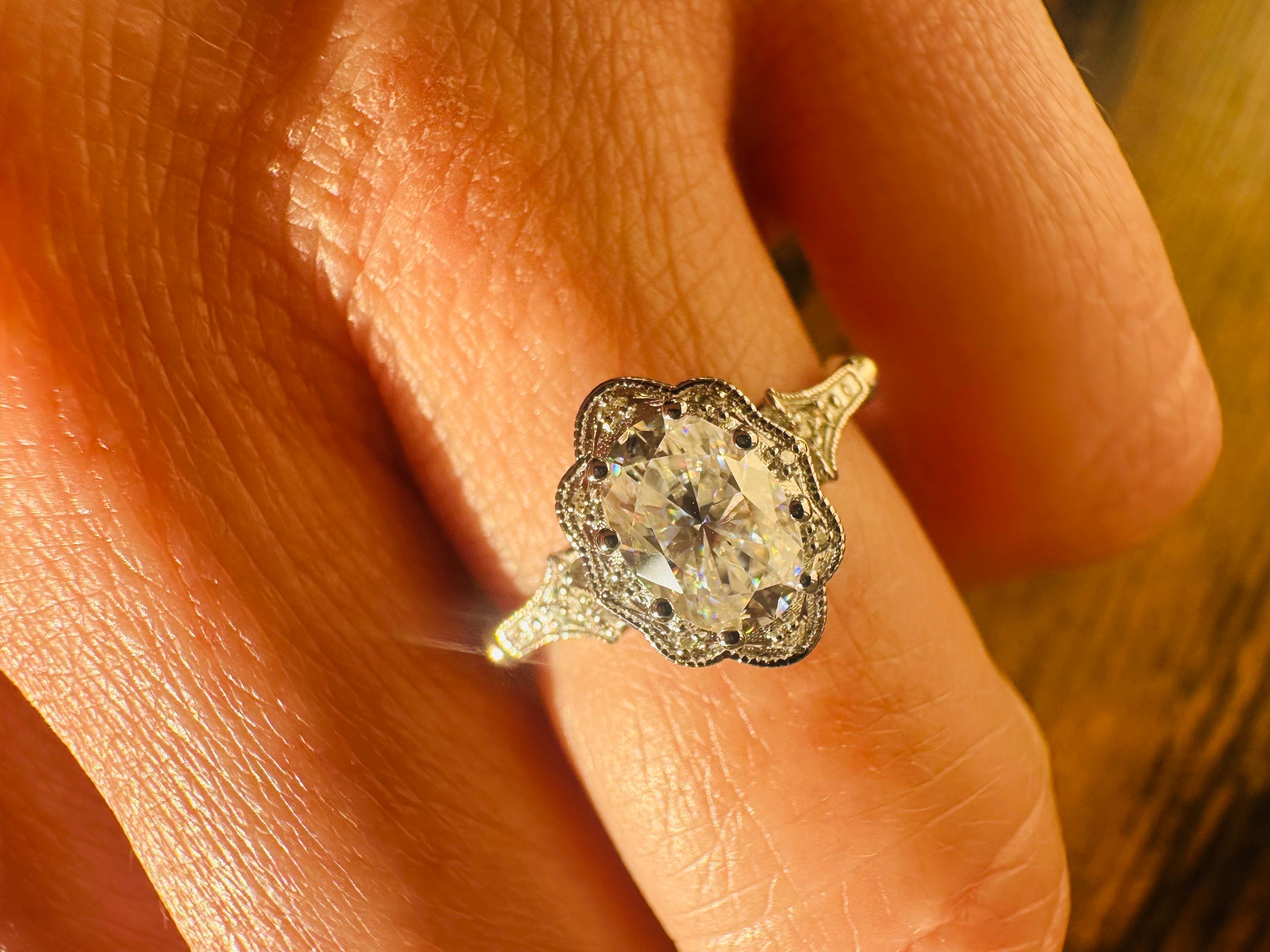 1ct Diamond engagement ring Victorian style ring platinum For Sale 1