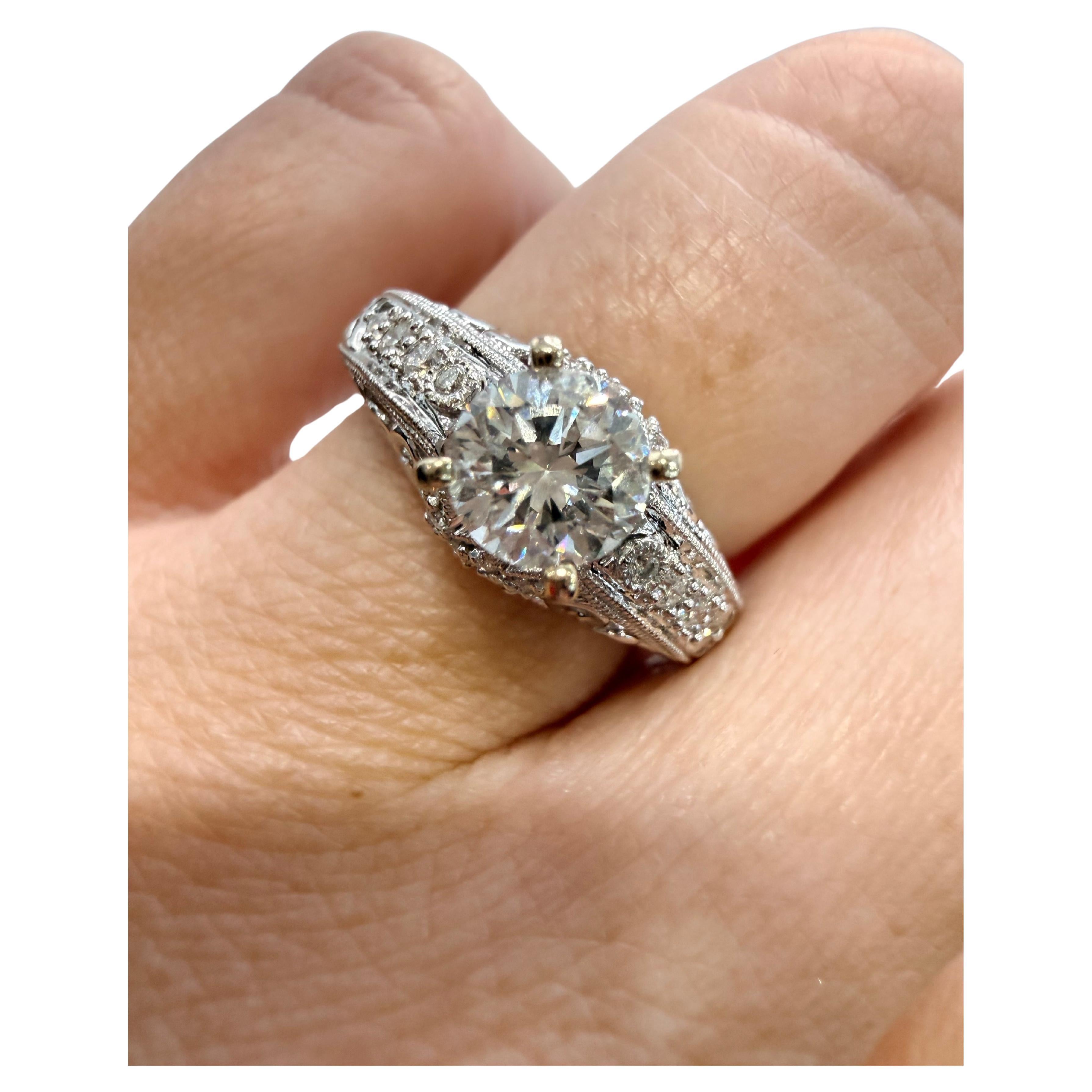 Bague de fiançailles en diamant 1ct style vintage travail à la main or 18KT