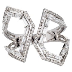 Vintage 1ct Diamond Geometric Ring Estate 14k White Gold Mixed Cuts Jewelry