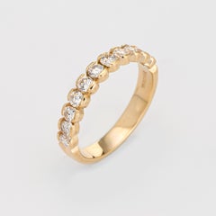 1ct Diamond Half Hoop Band Vintage 14k Yellow Gold Wedding Stacking Ring