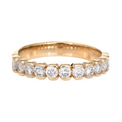 1ct Diamond Half Hoop Band Vintage 14k Yellow Gold Wedding Stacking Ring