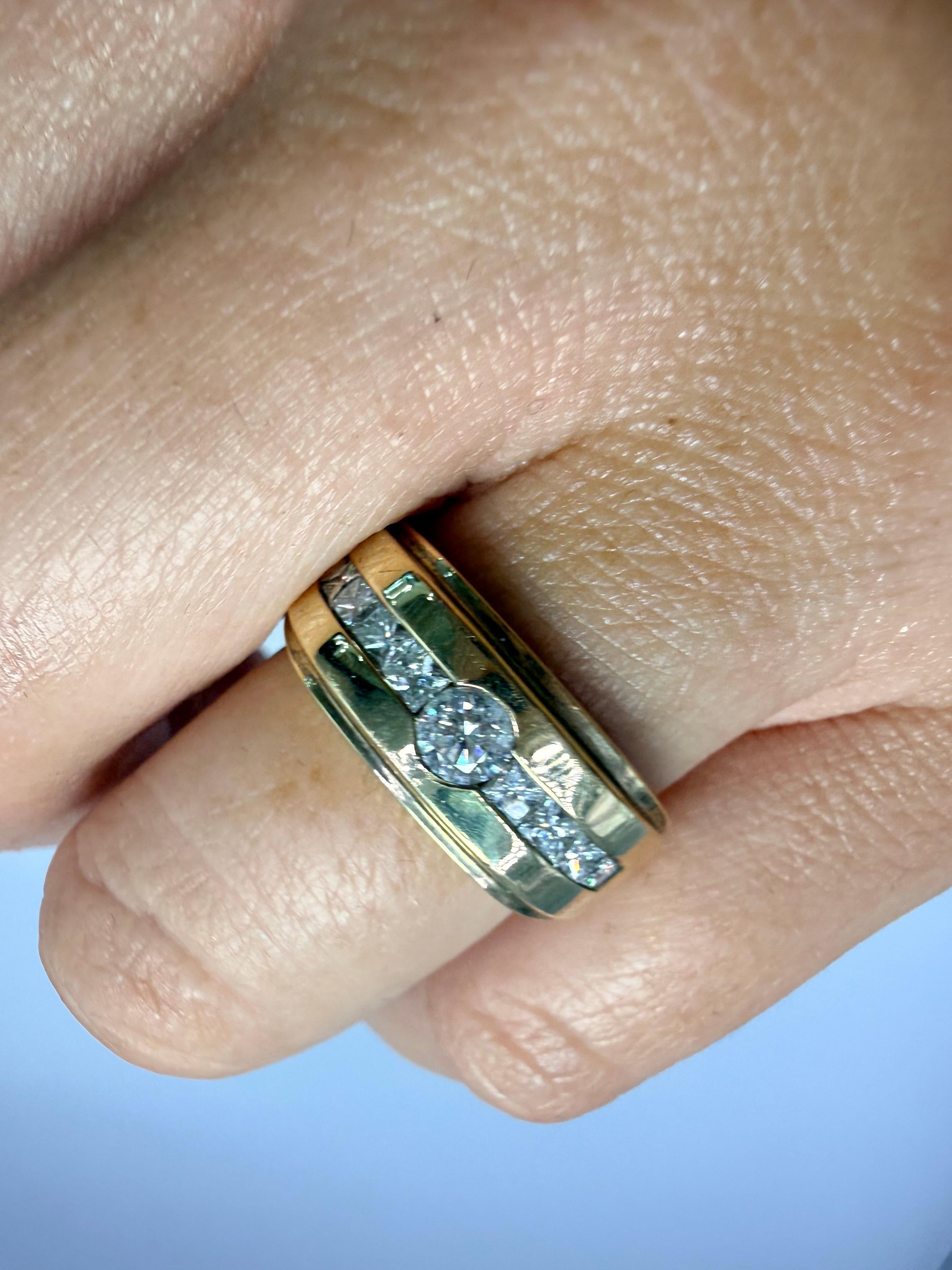 Taglio brillante Anello con diamante da 1 carato Fascia nuziale con diamante in oro 14Kt in vendita