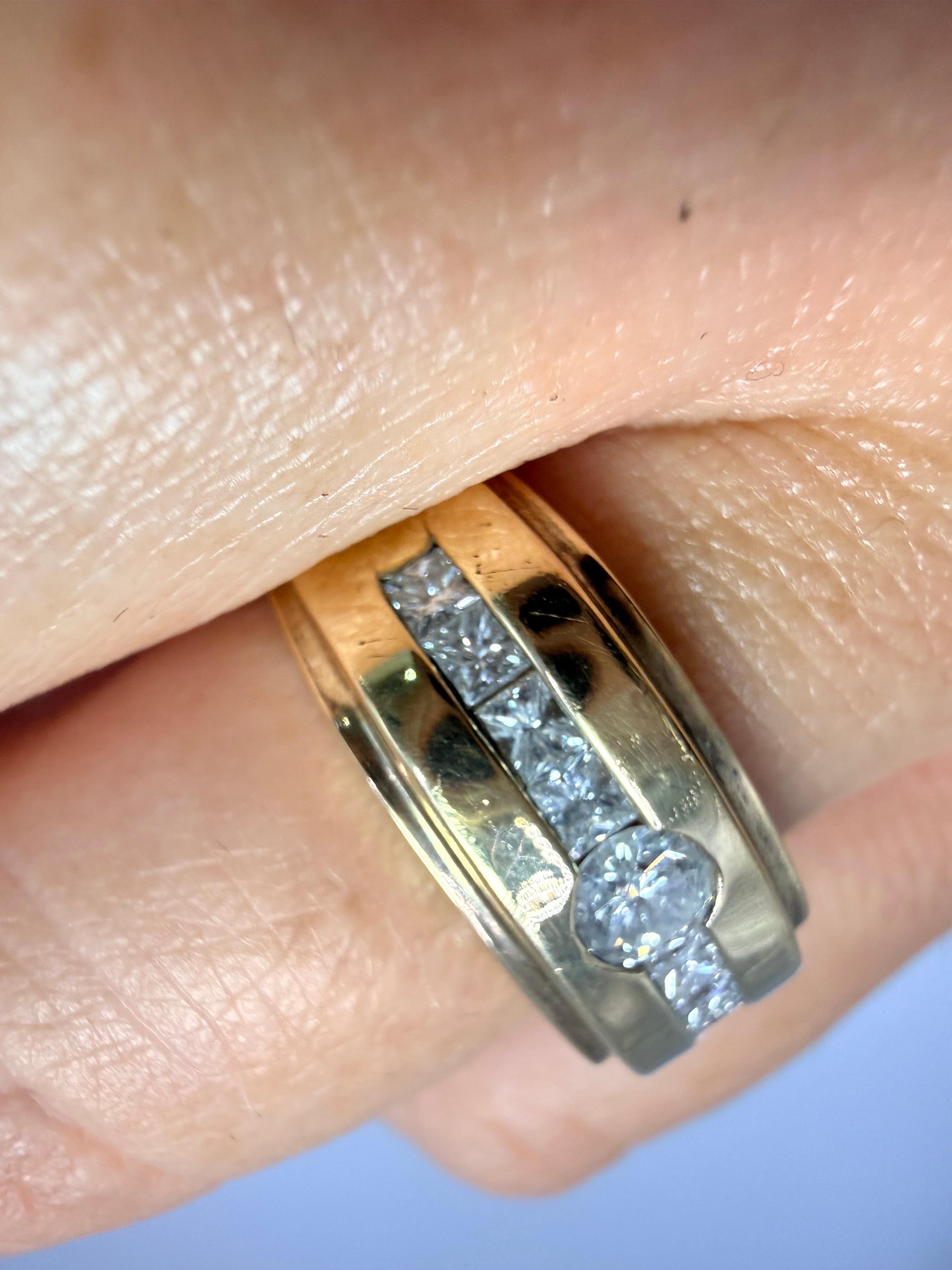 da uomo o donna Anello con diamante da 1 carato Fascia nuziale con diamante in oro 14Kt in vendita