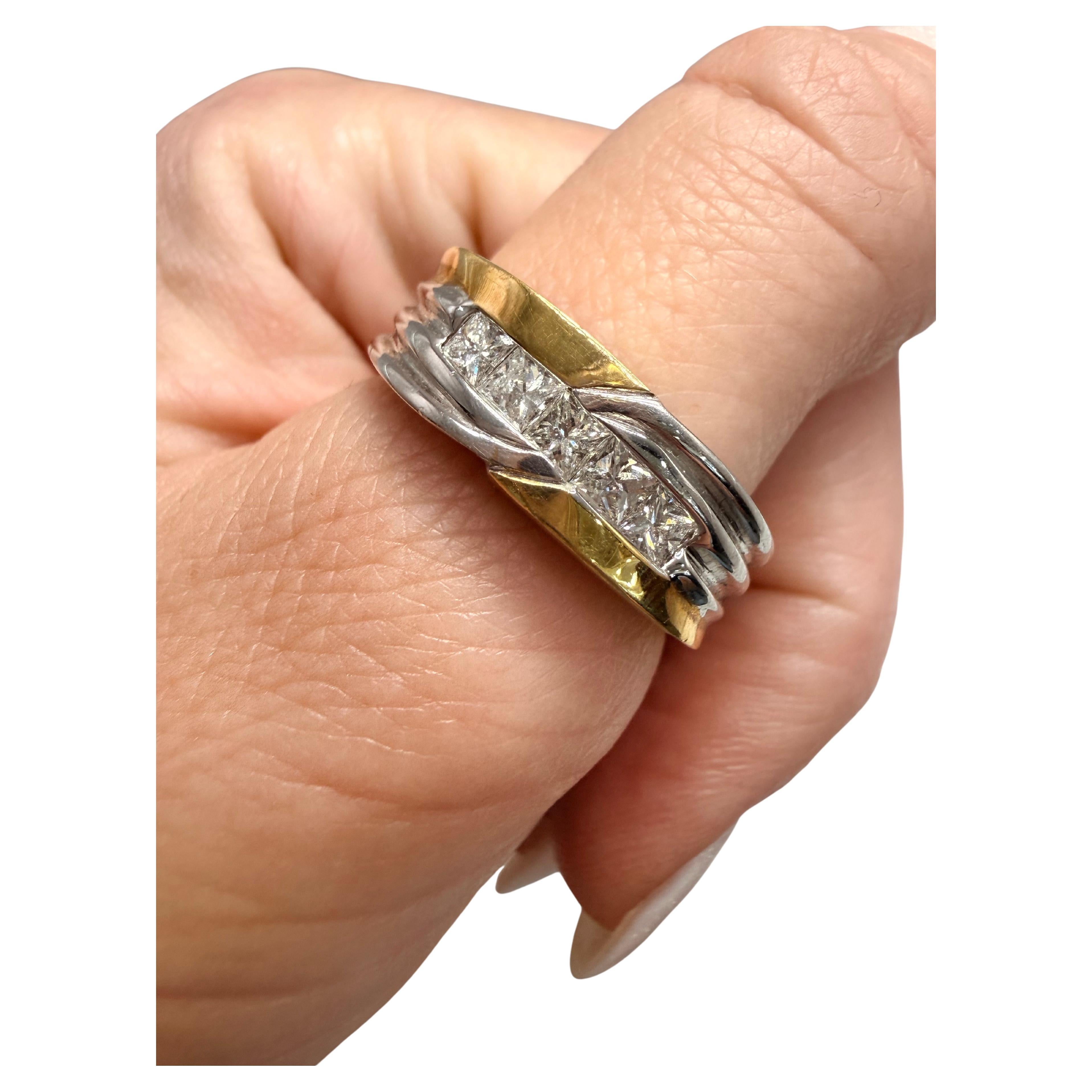 1ct Bague en diamant Bague à deux tons en diamant unisexe Or 18KT en vente