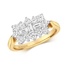 1ct DIAMOND ROUND AND BAGUETTE CLUSTER BOAT RING IN 9CT GOLD