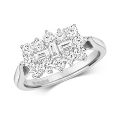 1ct DIAMOND ROUND AND BAGUETTE CLUSTER BOAT RING IN 9CT WHITE GOLD
