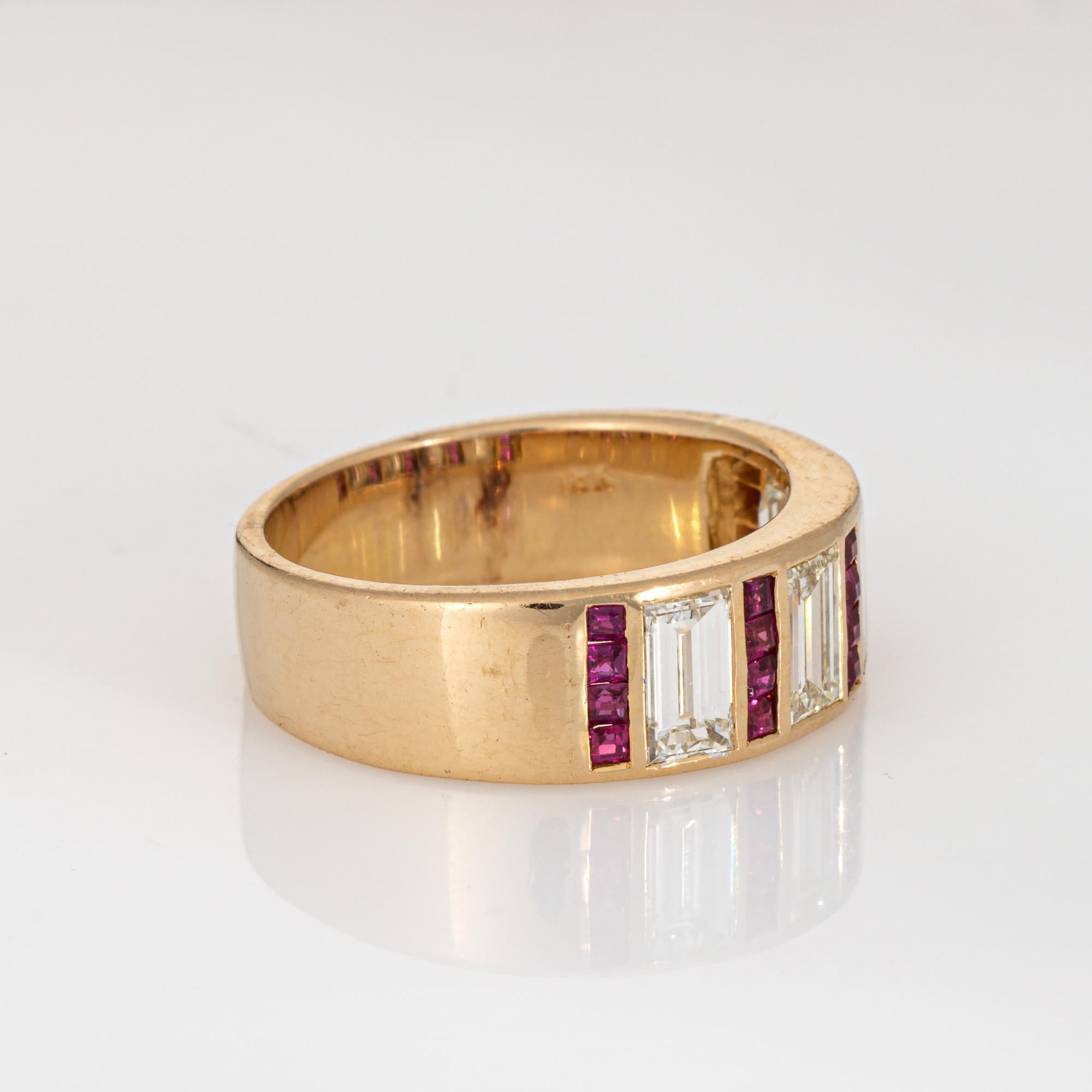 Contemporain 1ct Diamond Ruby Ring Sz 6.5 Band Vintage 18k Yellow Gold Gemstone Jewelry en vente
