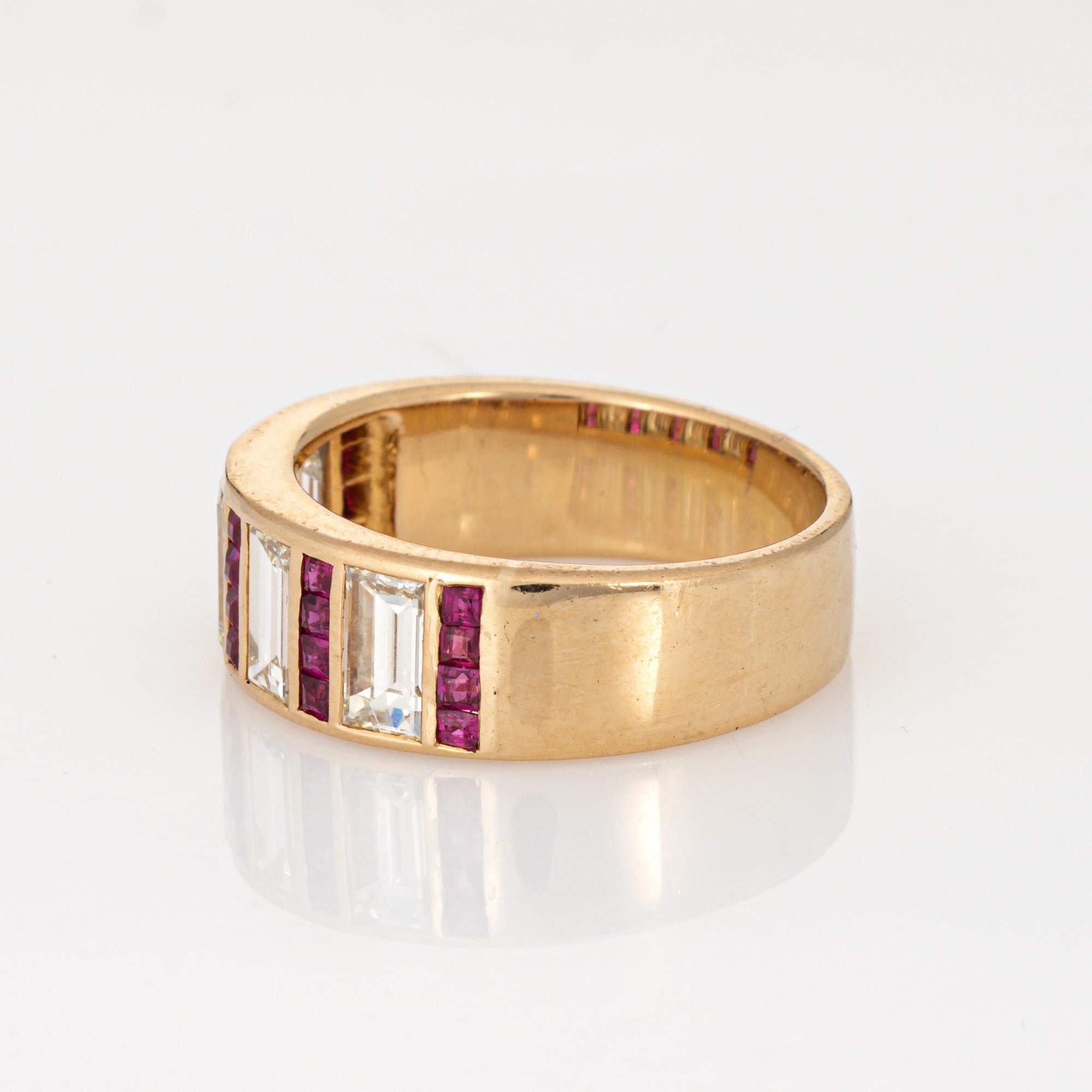 Taille boule 1ct Diamond Ruby Ring Sz 6.5 Band Vintage 18k Yellow Gold Gemstone Jewelry en vente