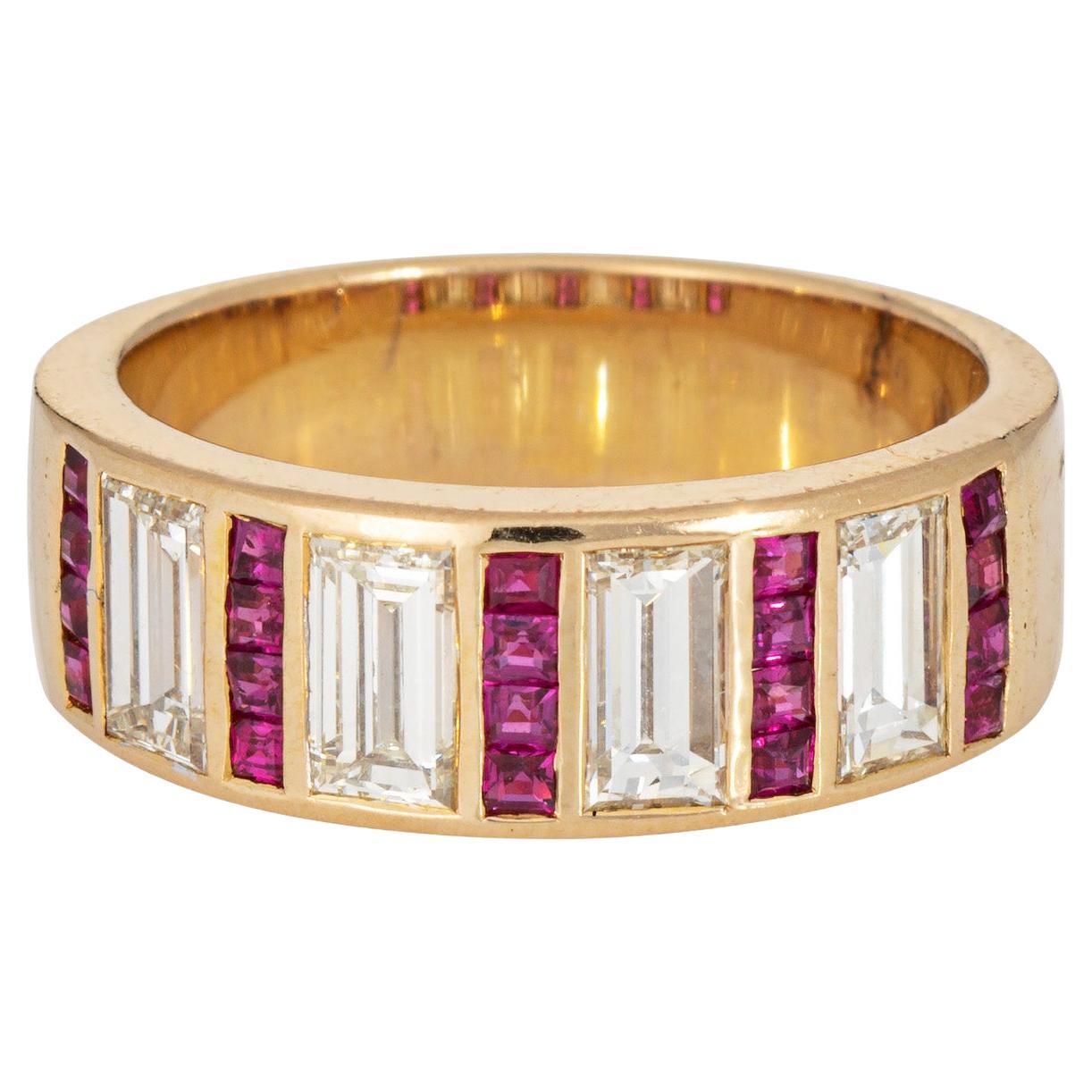 1ct Diamond Ruby Ring Sz 6.5 Band Vintage 18k Yellow Gold Gemstone Jewelry en vente