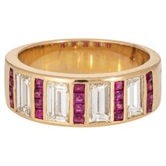 1ct Anillo de Rubí Diamante Sz 6.5 Banda Vintage 18k Oro Amarillo Joyería de Piedras Preciosas
