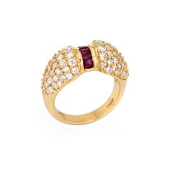 1ct Diamond Ruby Ring Vintage 18k Yellow Gold Dome Band Sz 5.5 Fine Jewelry