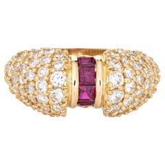 1ct Diamond Ruby Ring Vintage 18k Yellow Gold Dome Band Sz 5.5 Fine Jewelry